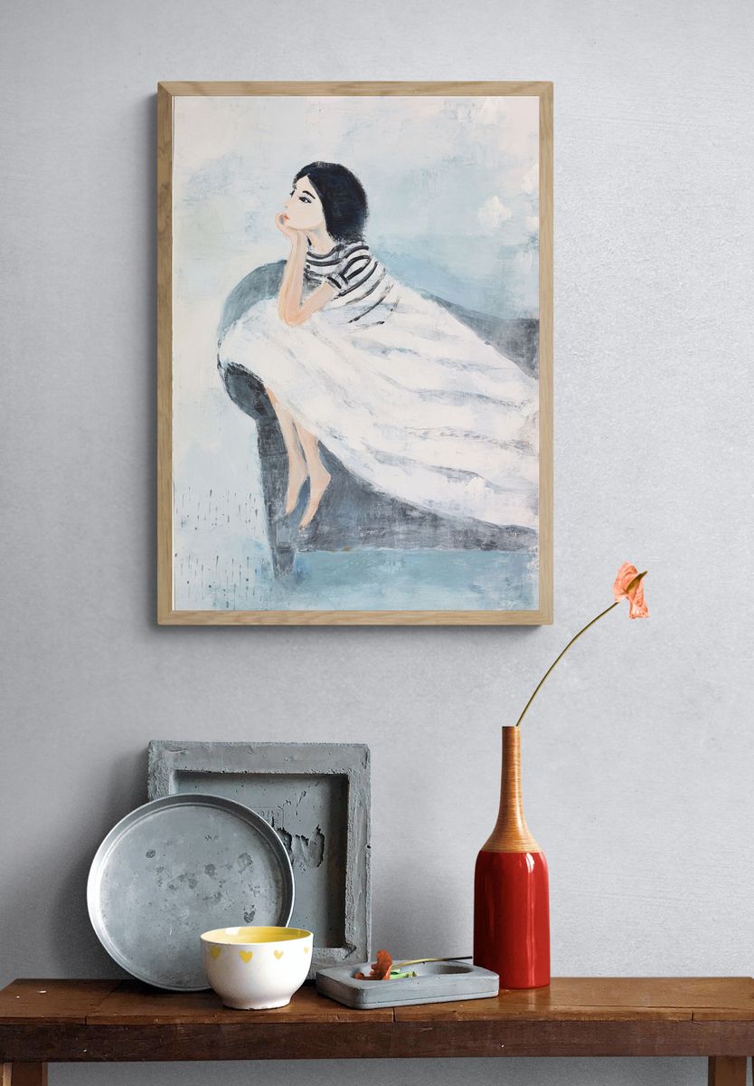 Contemplative Woman — Illustration Print. — room view 3