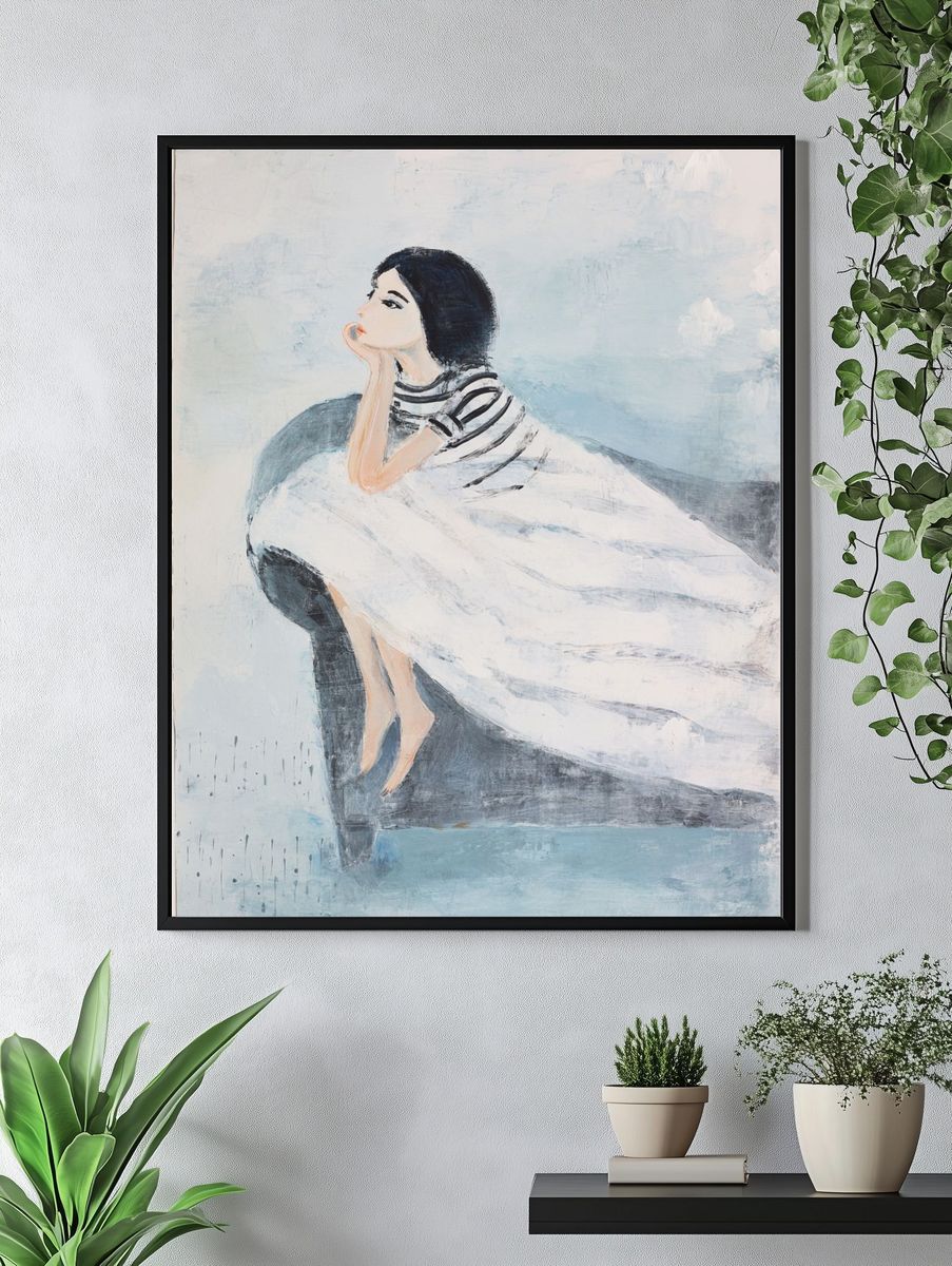 Contemplative Woman — Illustration Print. — room view 4