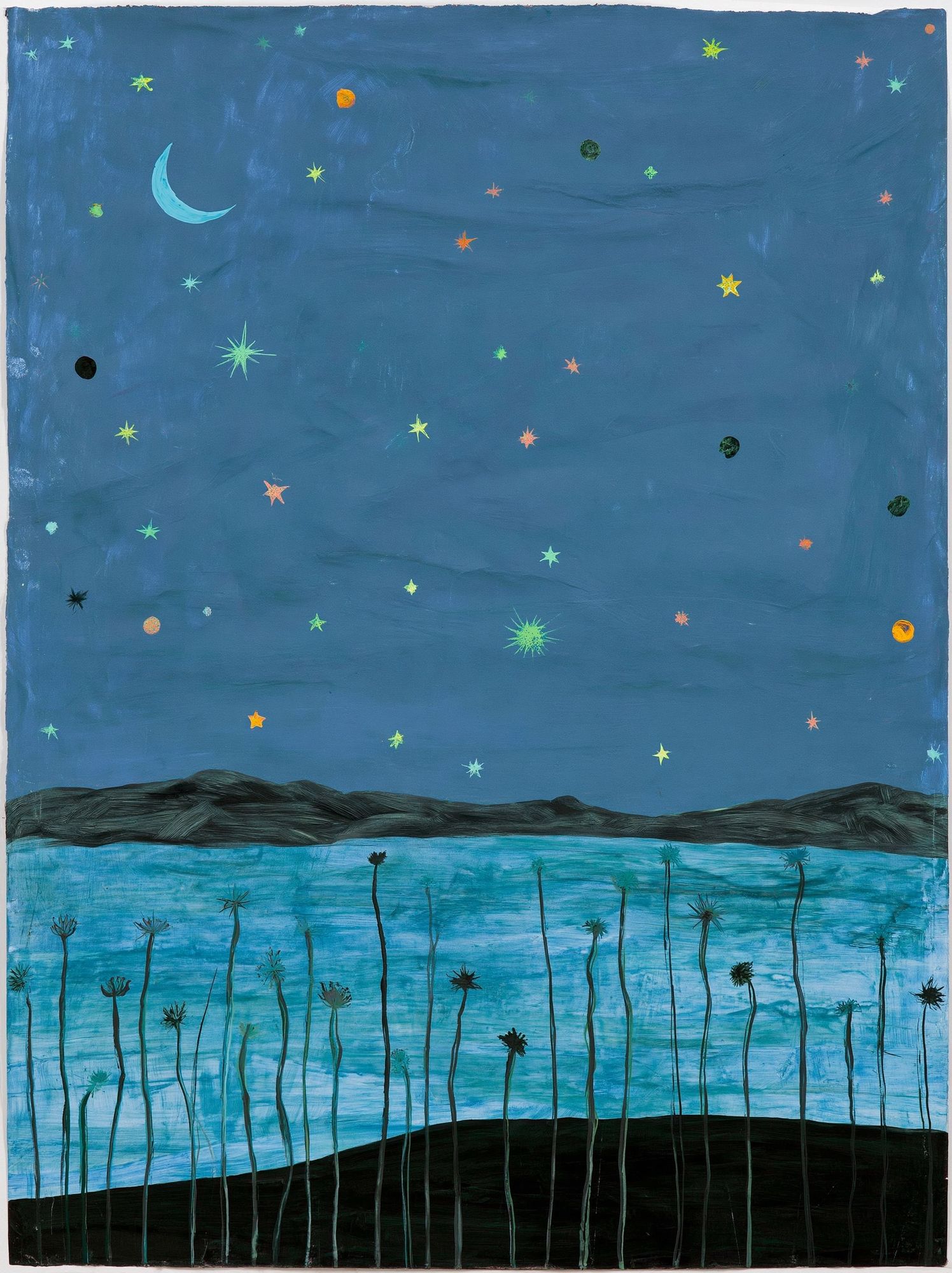 Starry Night Landscape Illustration Poster. poster detail