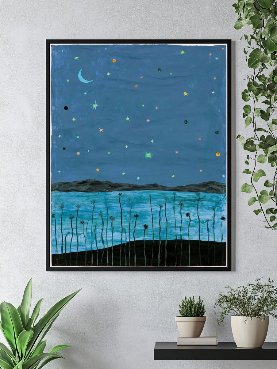 Starry Night Landscape Illustration Poster. — room view 4