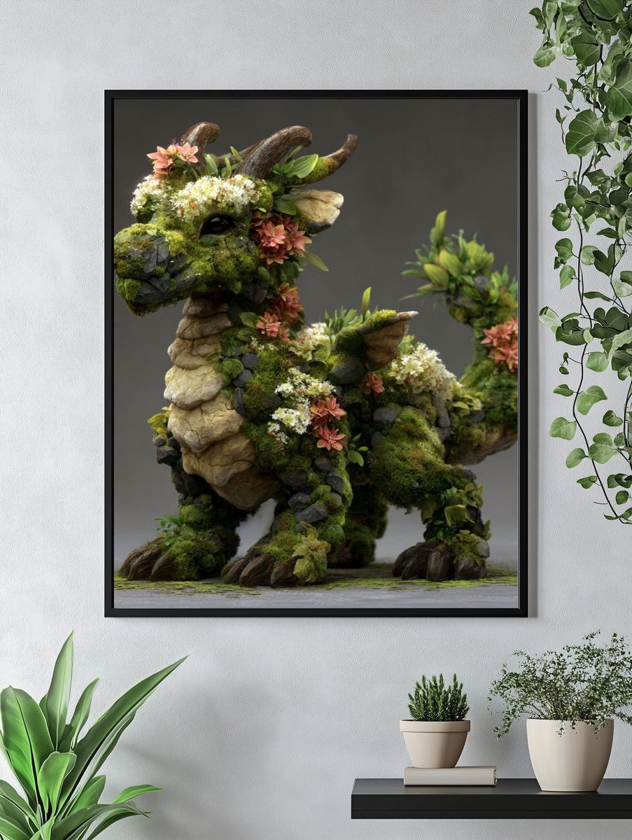 Floral Moss Dragon — Illustration Print. — room view 4
