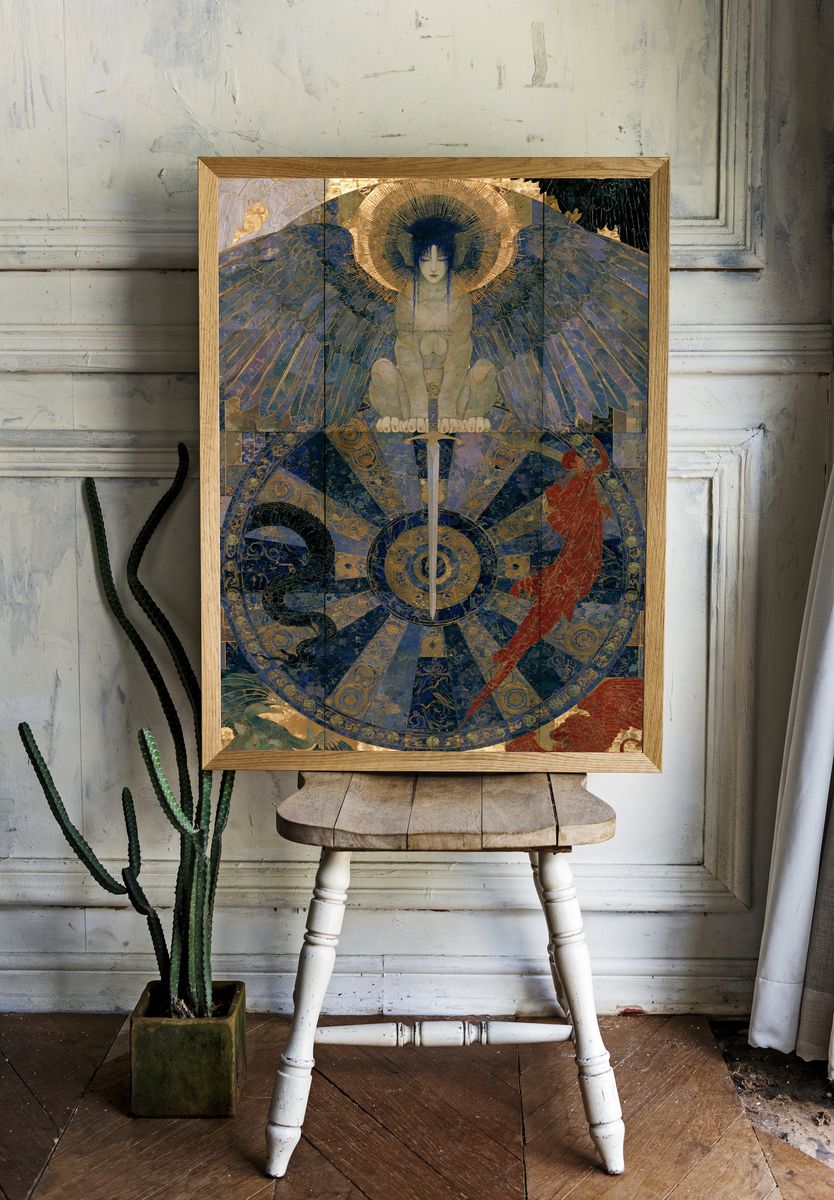 Celestial Angel Wheel Illustration Poster. — room view 1