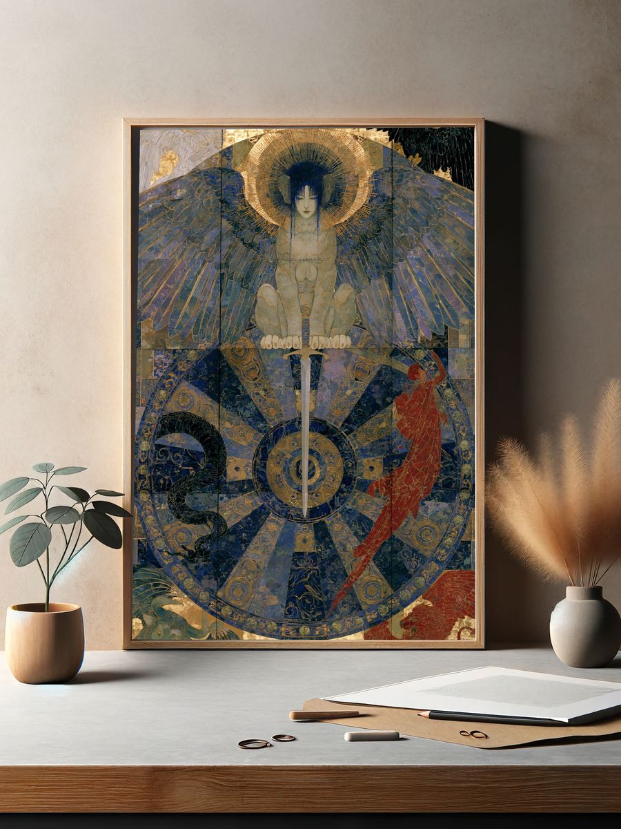 Celestial Angel Wheel Illustration Poster. — room view 2