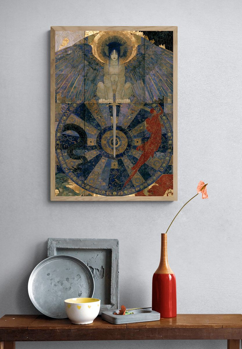 Celestial Angel Wheel Illustration Poster. — room view 3