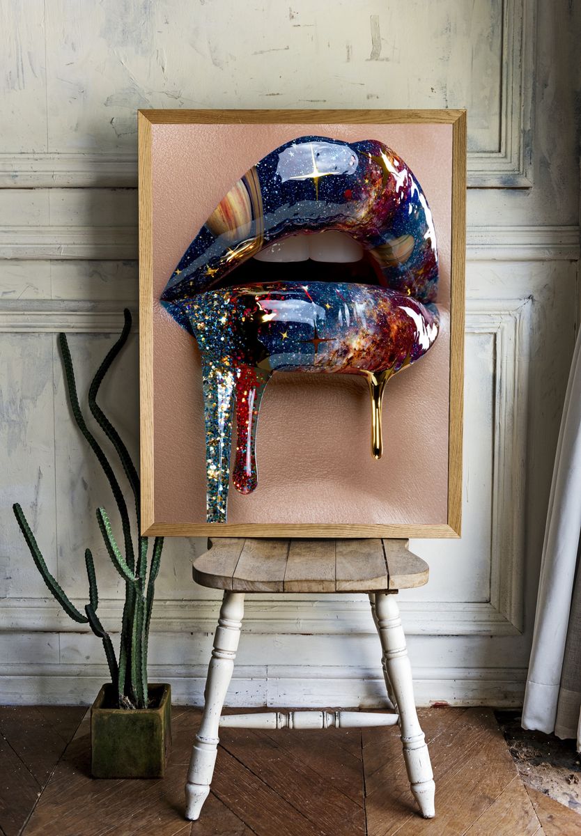 Galaxy Lips Abstract Print. room preview