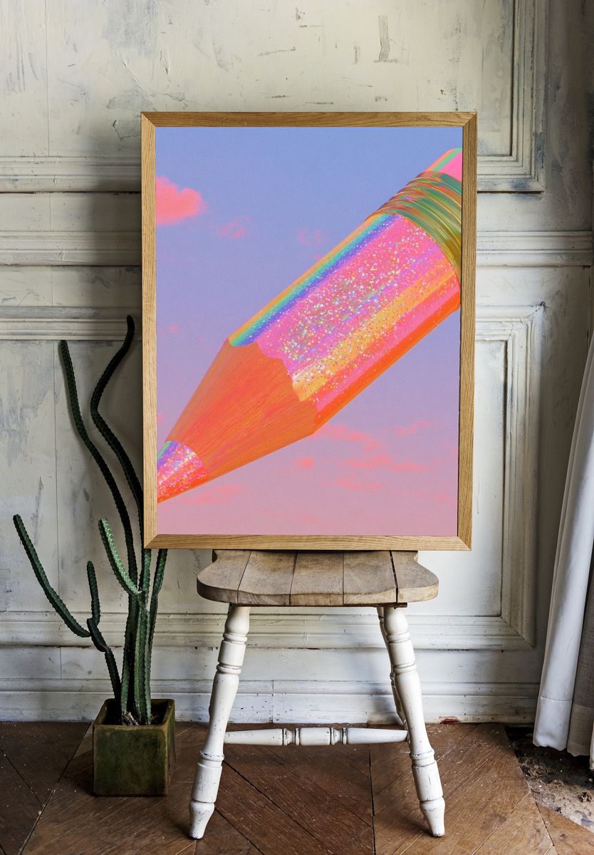 Rainbow Pencil Digital Art Print. room preview