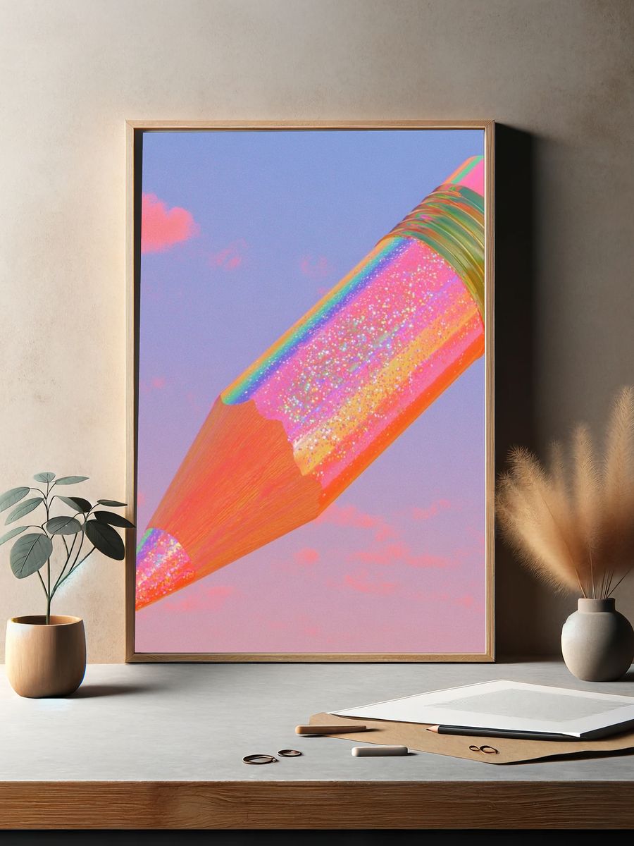 Rainbow Pencil Digital Art Print. — room view 2