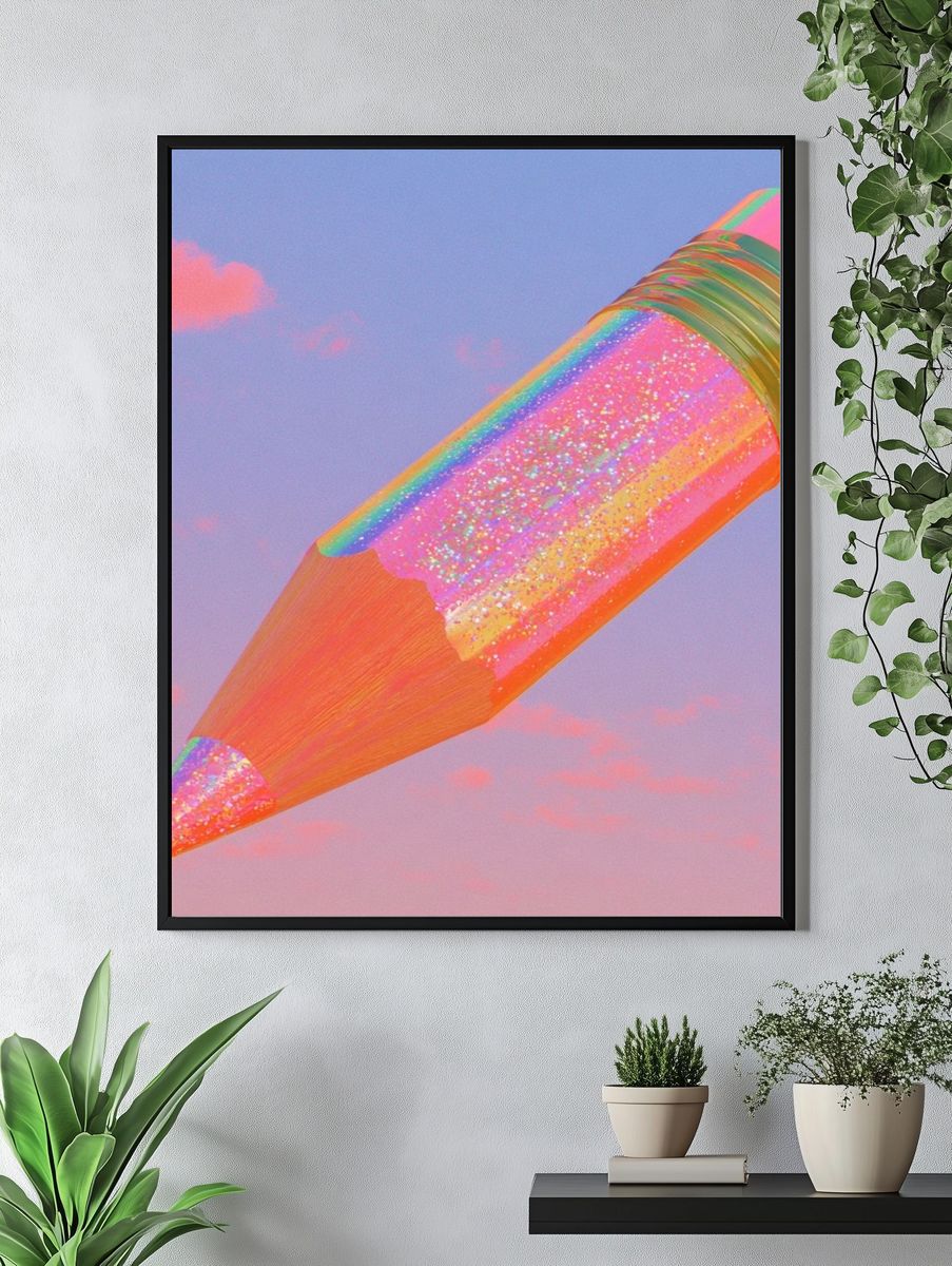 Rainbow Pencil Digital Art Print. — room view 4