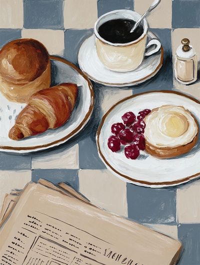 French Breakfast Table Illustration Poster. poster print