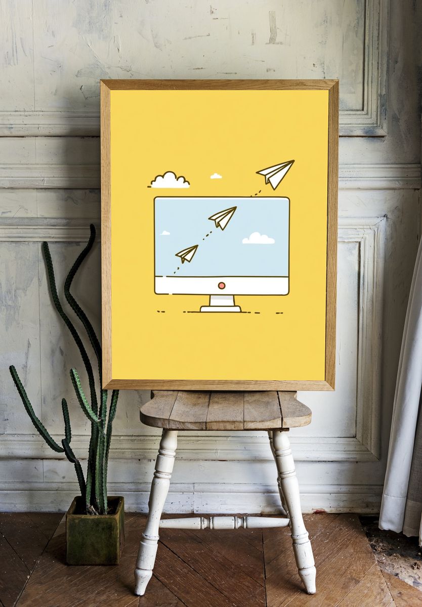 Paper Airplane Monitor Illustration Poster. room preview