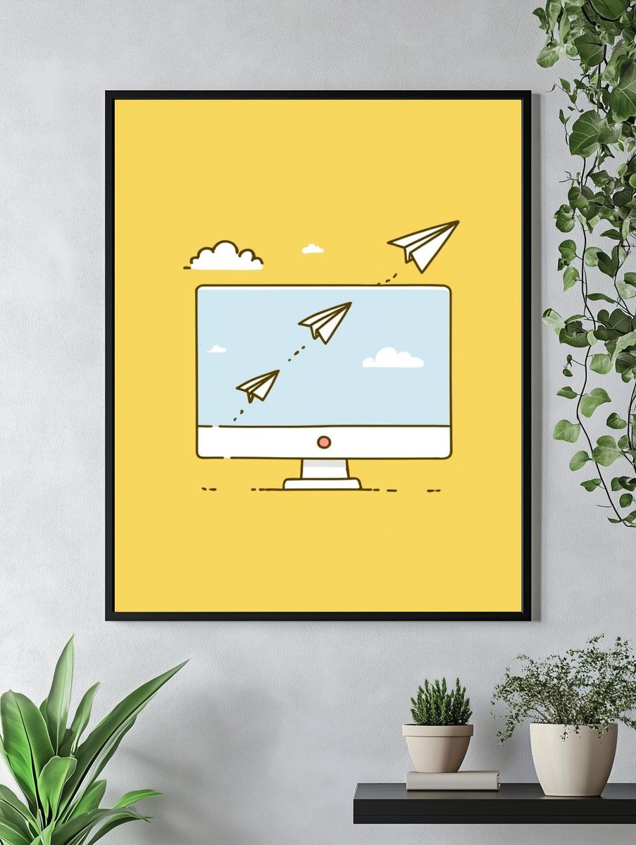 Paper Airplane Monitor Illustration Poster. — room view 4