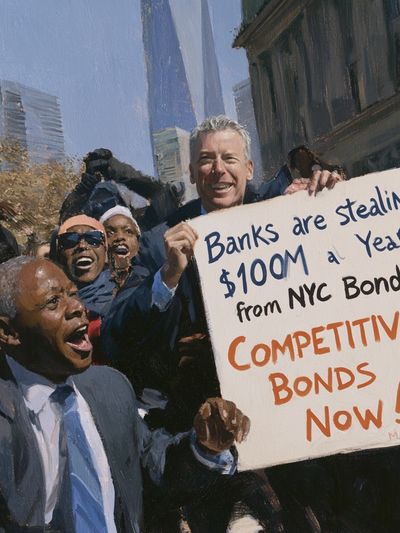 NYC Protest Scene Illustration Poster.