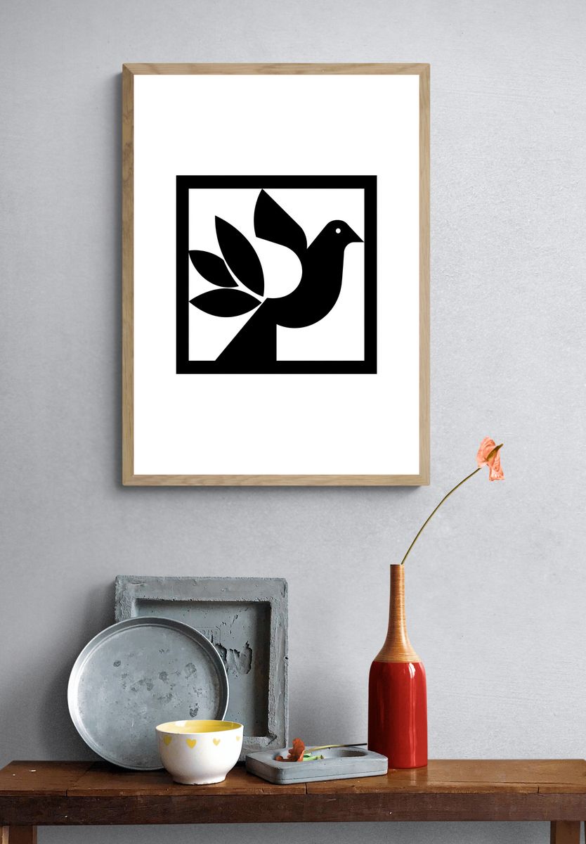 Abstract Dove Line-Art Poster. — room view 3