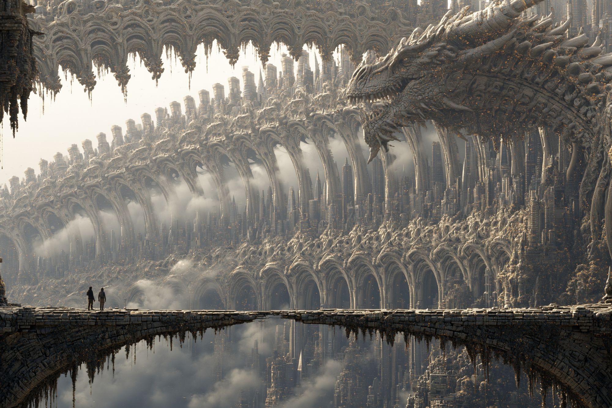 Dragon Cityscape Fantasy Print. poster detail
