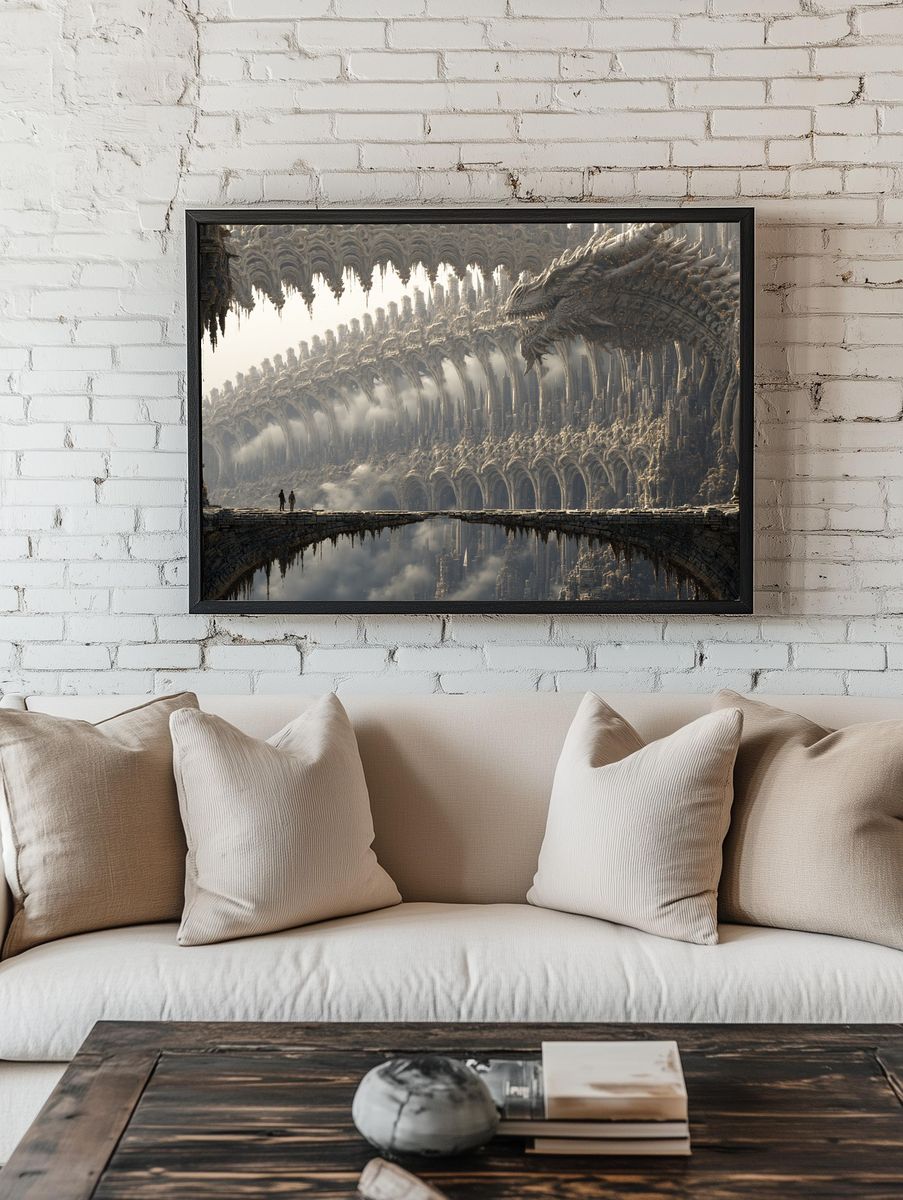 Dragon Cityscape Fantasy Print. — room view 1