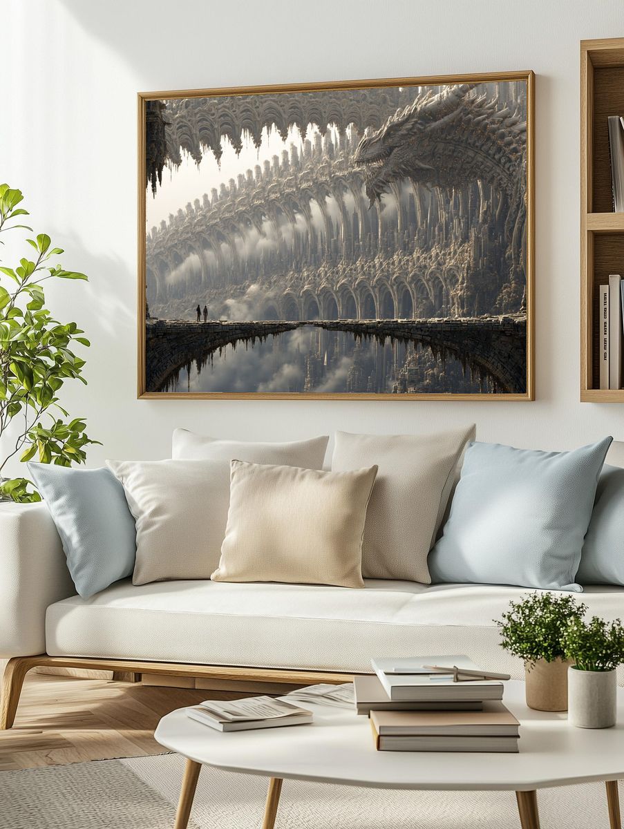 Dragon Cityscape Fantasy Print. — room view 2