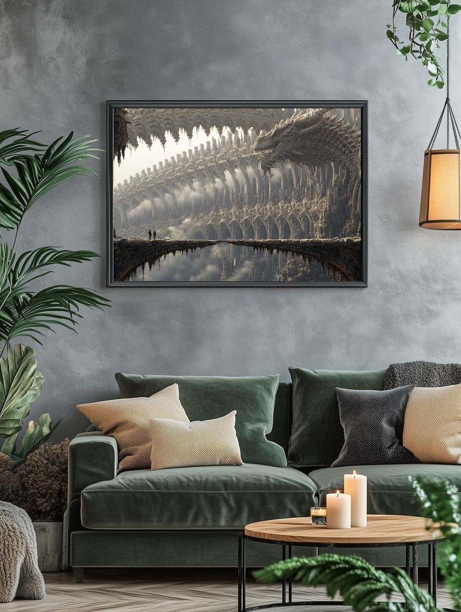 Dragon Cityscape Fantasy Print. — room view 4
