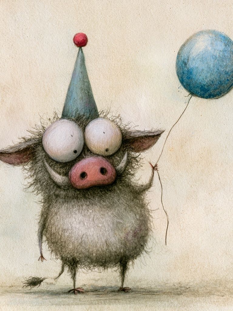 Whimsical Pig Balloon Illustration Poster. poster detail