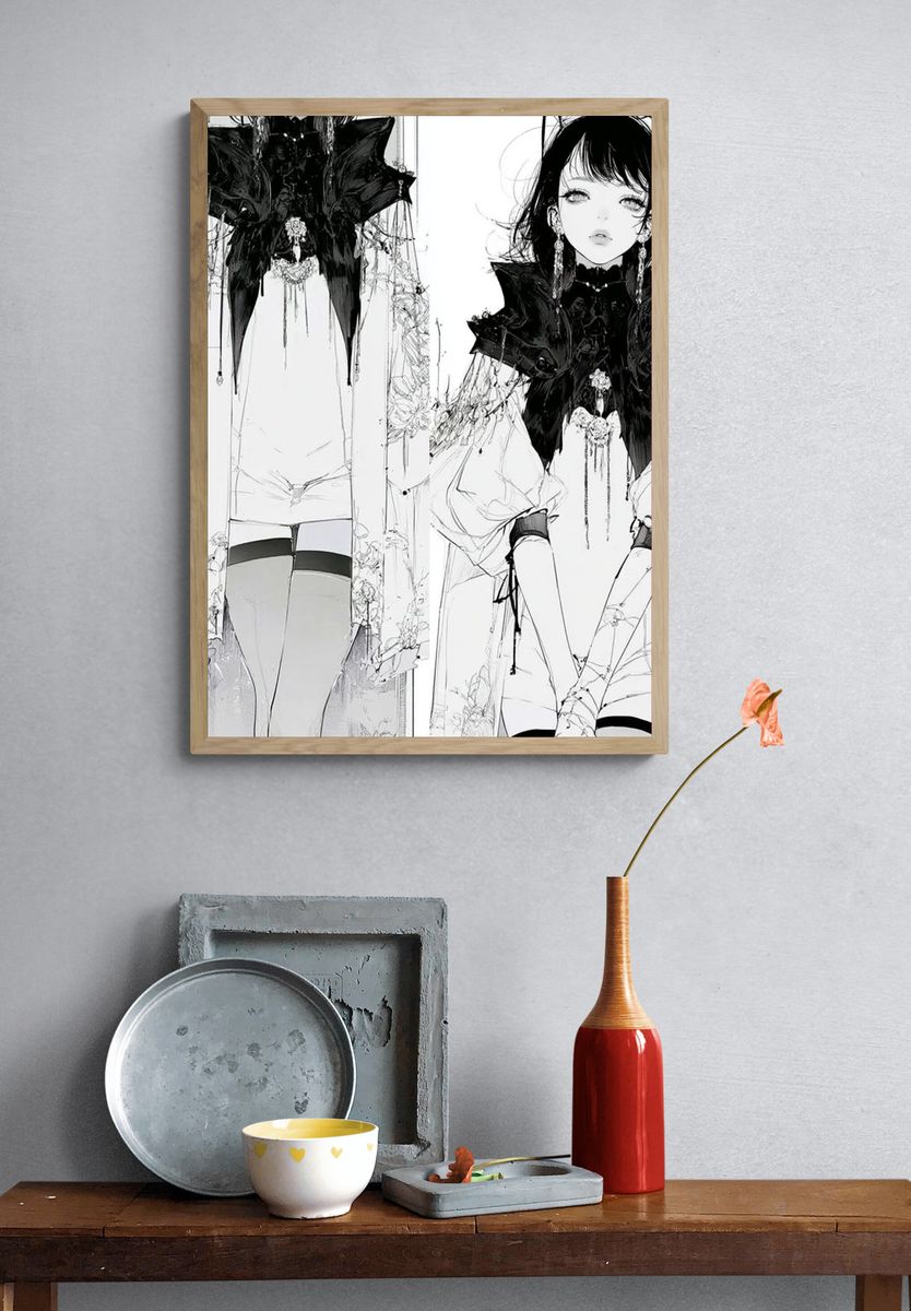 Gothic Fashion Girl Illustration Poster. — room view 3