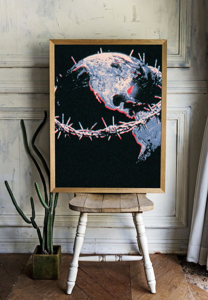 Barbed Wire Skull Illustration Poster. room preview