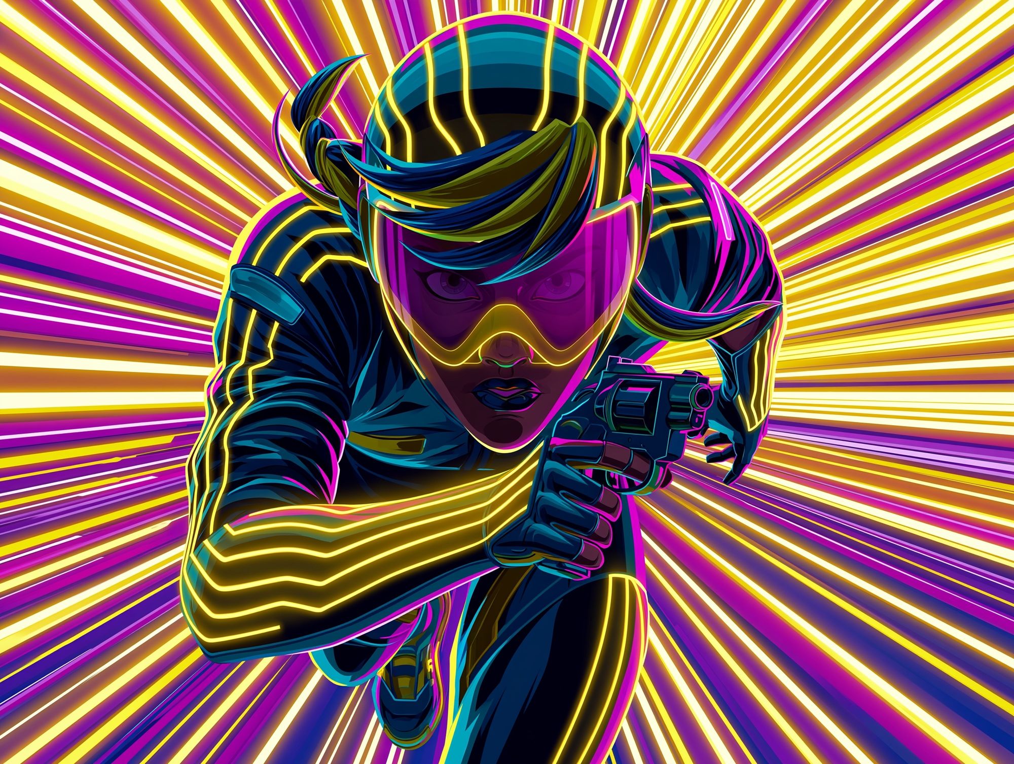 Neon Runner Digital Art Poster. poster detail