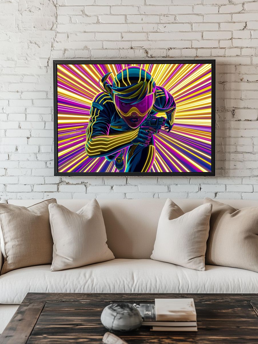 Neon Runner Digital Art Poster. — room view 1