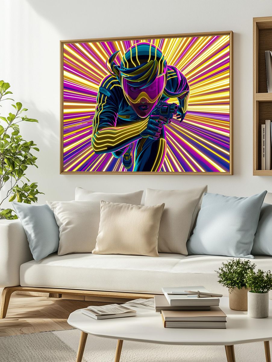 Neon Runner Digital Art Poster. — room view 2
