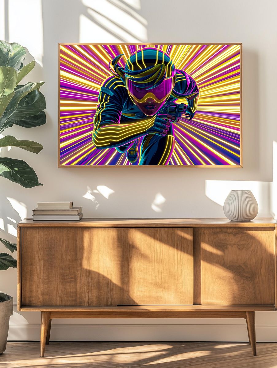 Neon Runner Digital Art Poster. — room view 3