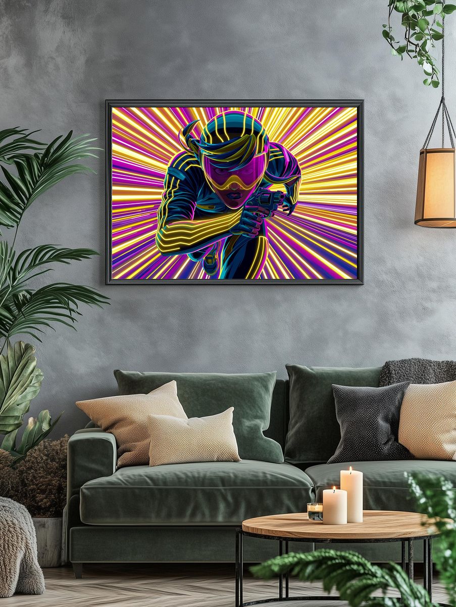 Neon Runner Digital Art Poster. — room view 4