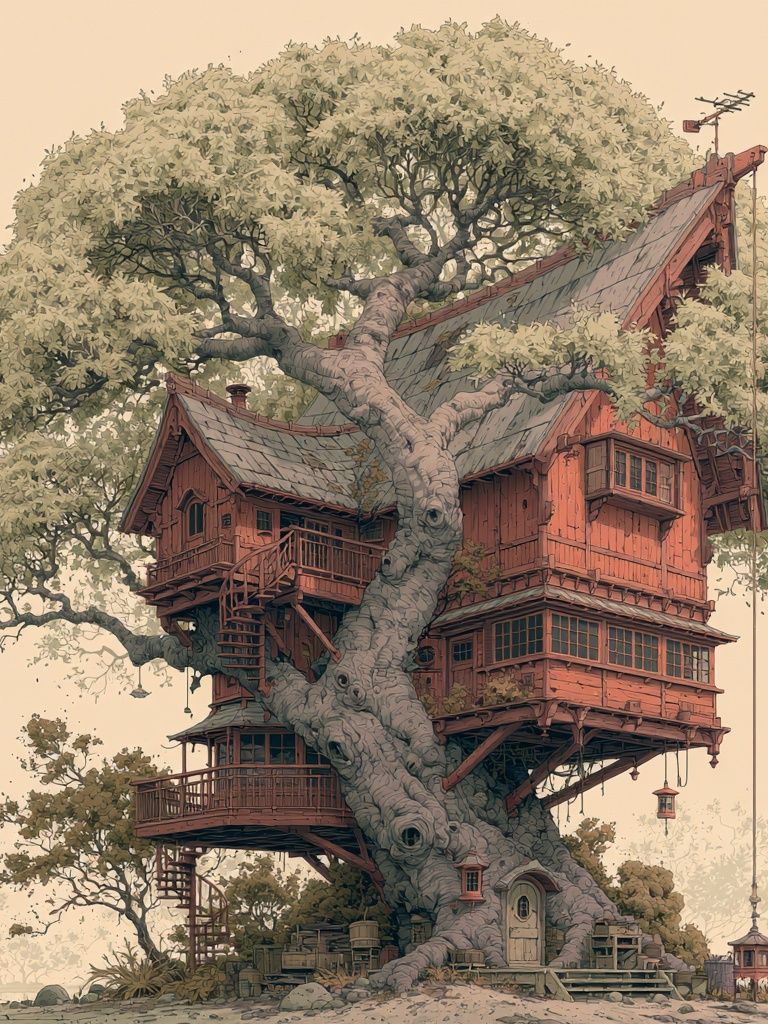 Enchanted Treehouse Illustration Poster. poster — illustration art