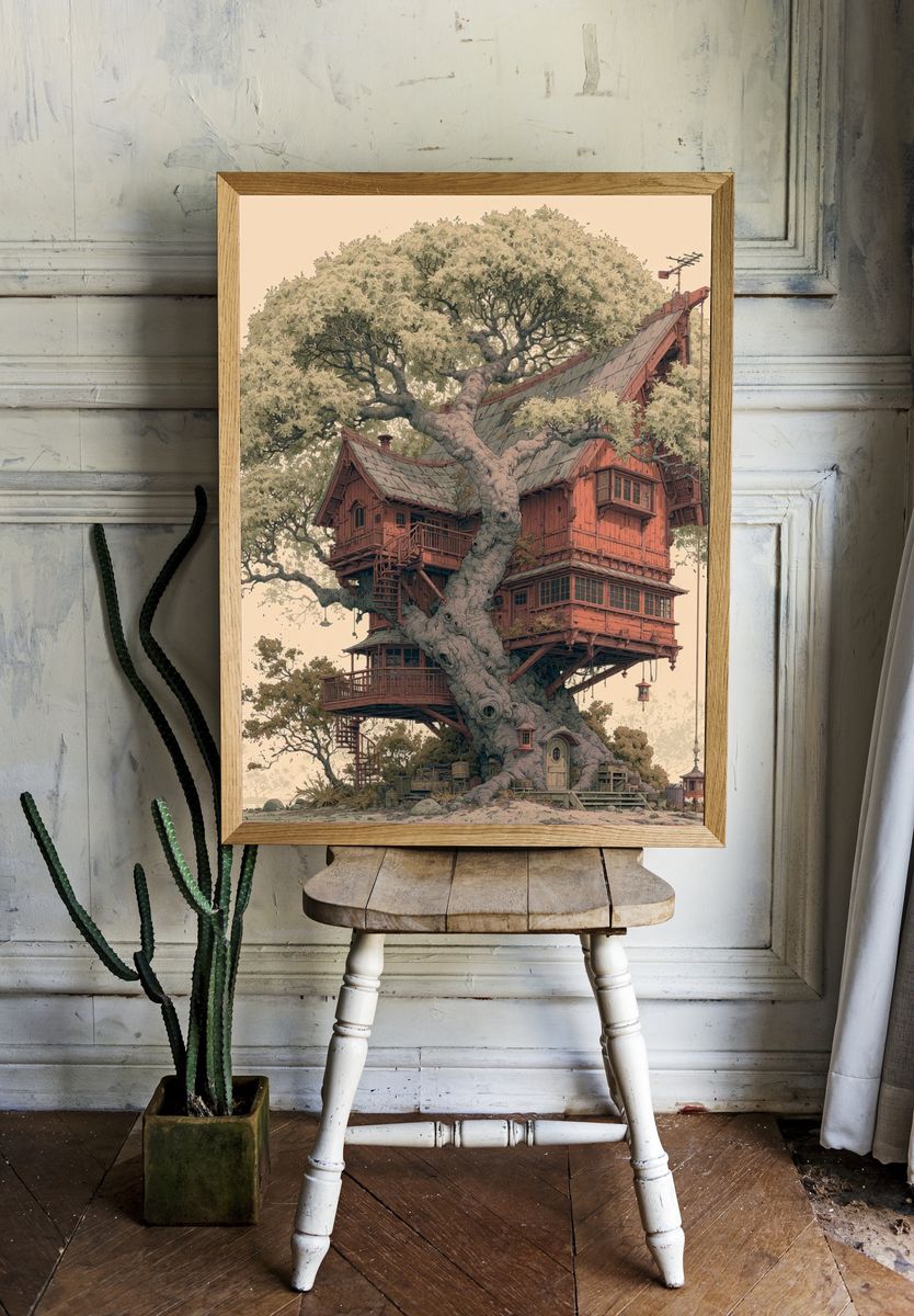 Enchanted Treehouse Illustration Poster. room preview