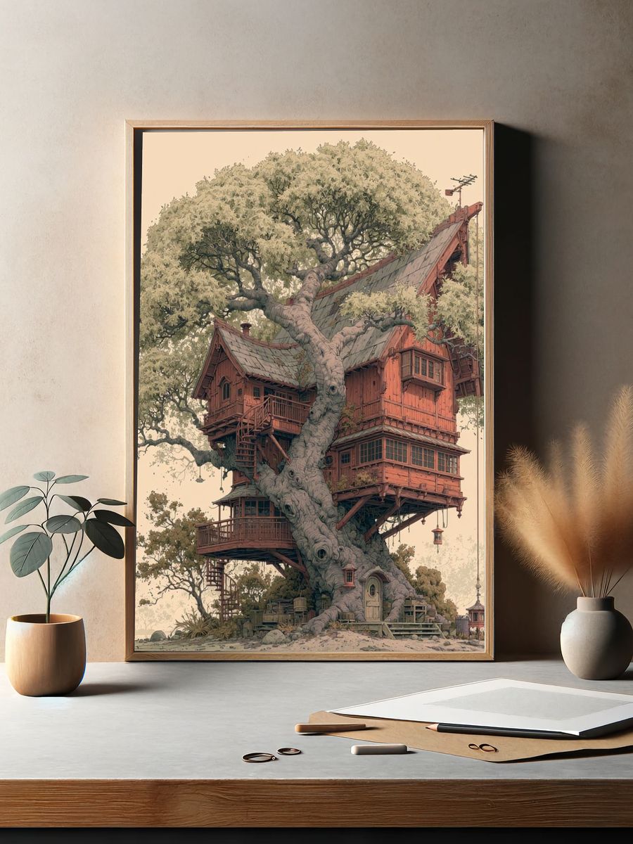 Enchanted Treehouse Illustration Poster. — room view 2
