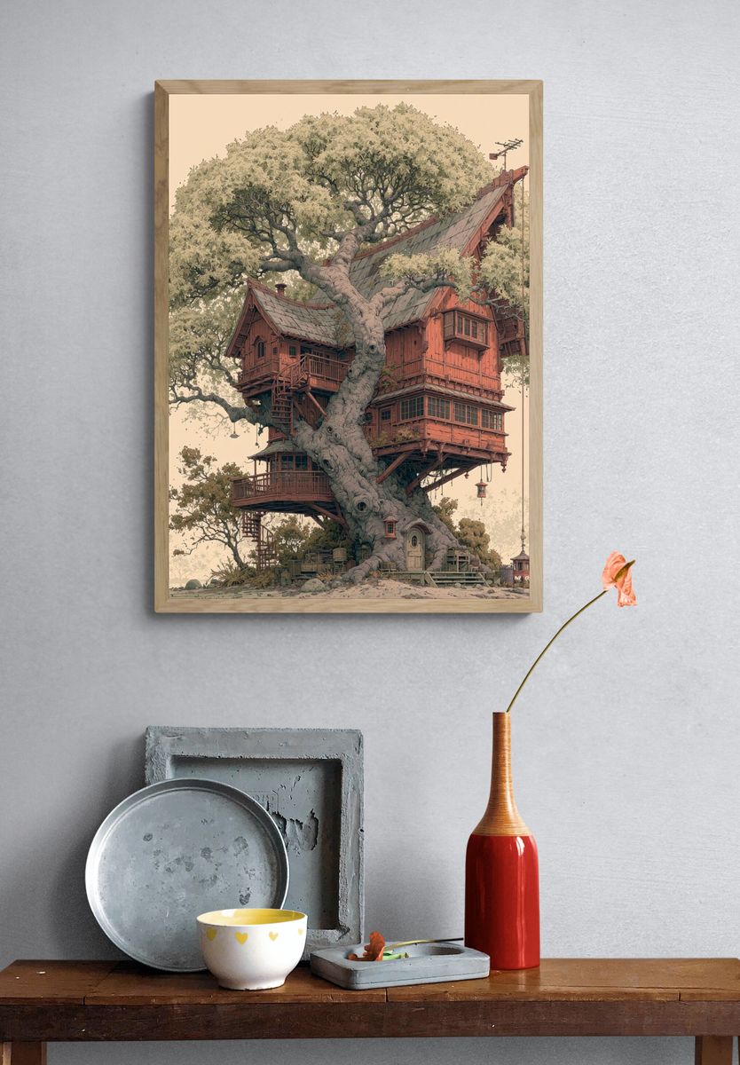 Enchanted Treehouse Illustration Poster. — room view 3