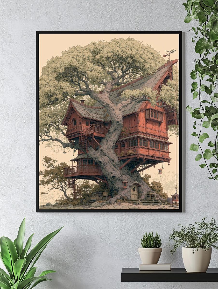 Enchanted Treehouse Illustration Poster. — room view 4
