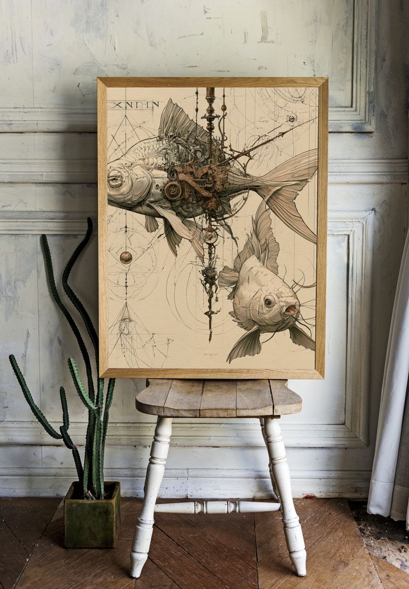 Steampunk Koi Illustration Poster. room preview
