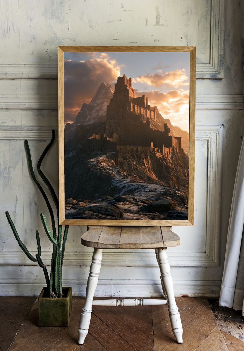 Mountain Fortress Fantasy Print. room preview