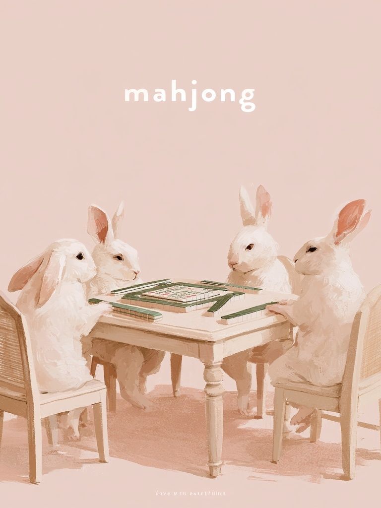 Mahjong Rabbits Illustration Poster. poster — illustration art