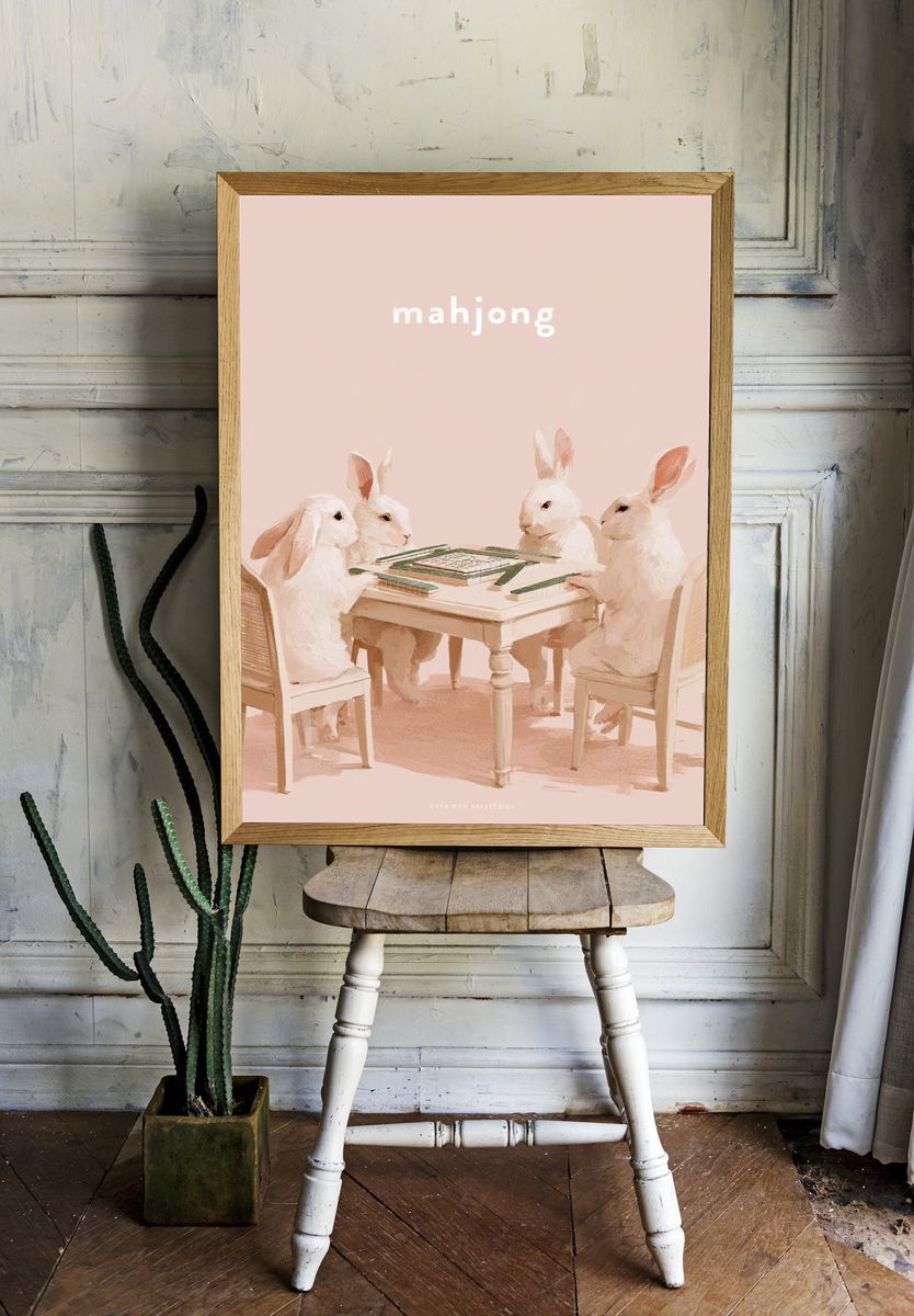 Mahjong Rabbits Illustration Poster. room preview