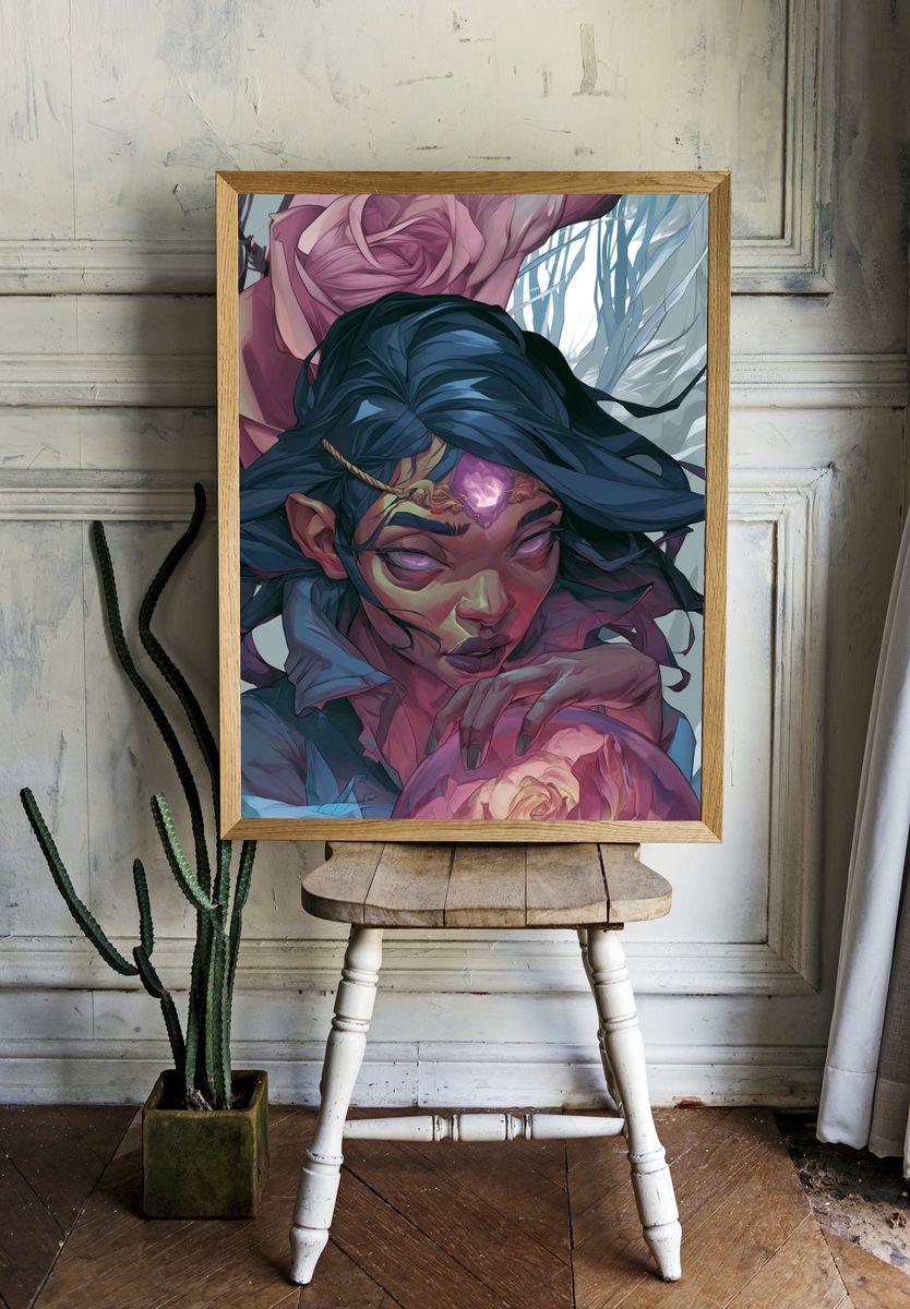 Mystic Floral Portrait Illustration Poster. — room view 1