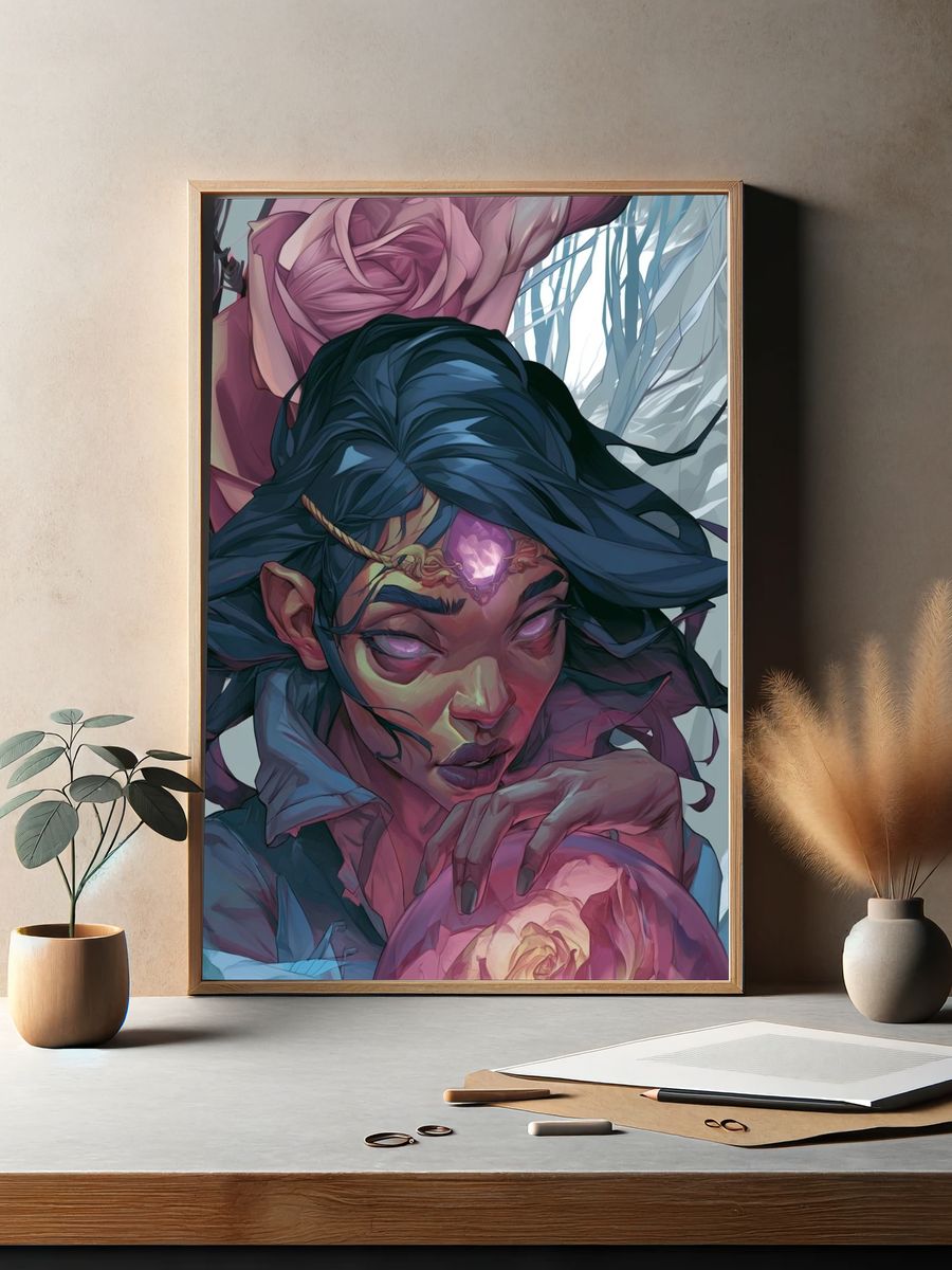 Mystic Floral Portrait Illustration Poster. — room view 2