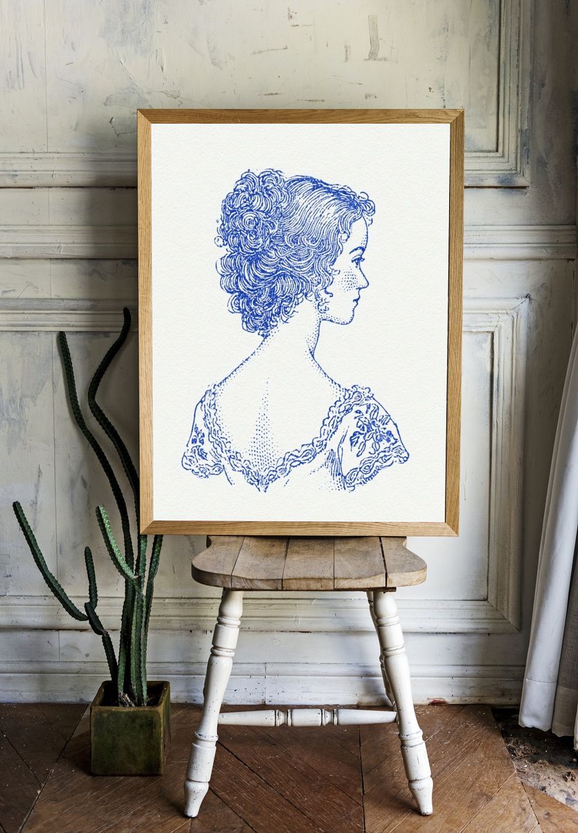 Blue Lady Portrait Illustration Poster. room preview