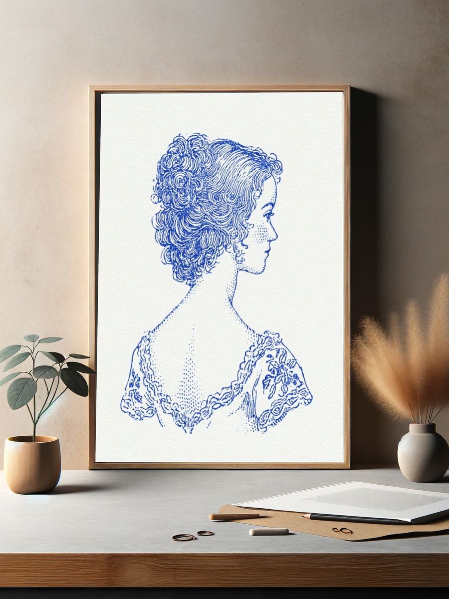 Blue Lady Portrait Illustration Poster. — room view 2