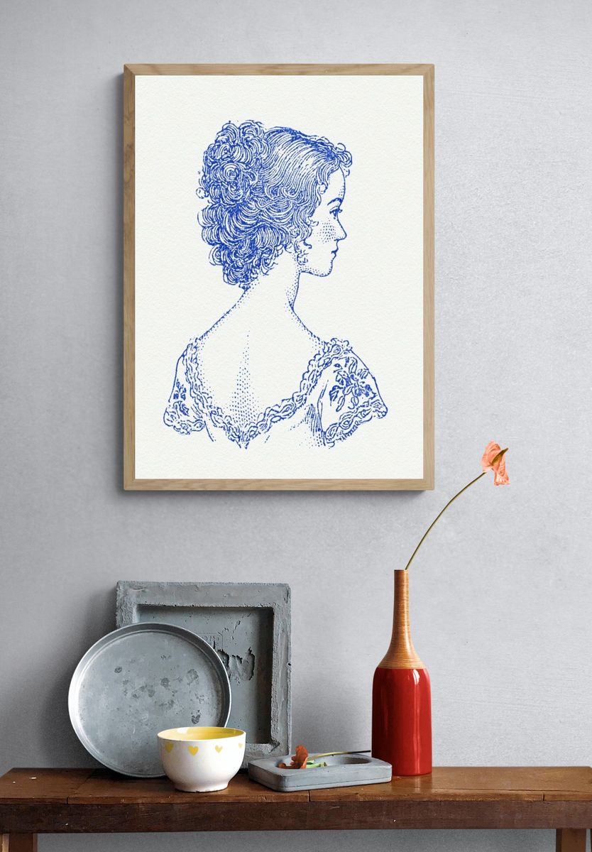 Blue Lady Portrait Illustration Poster. — room view 3