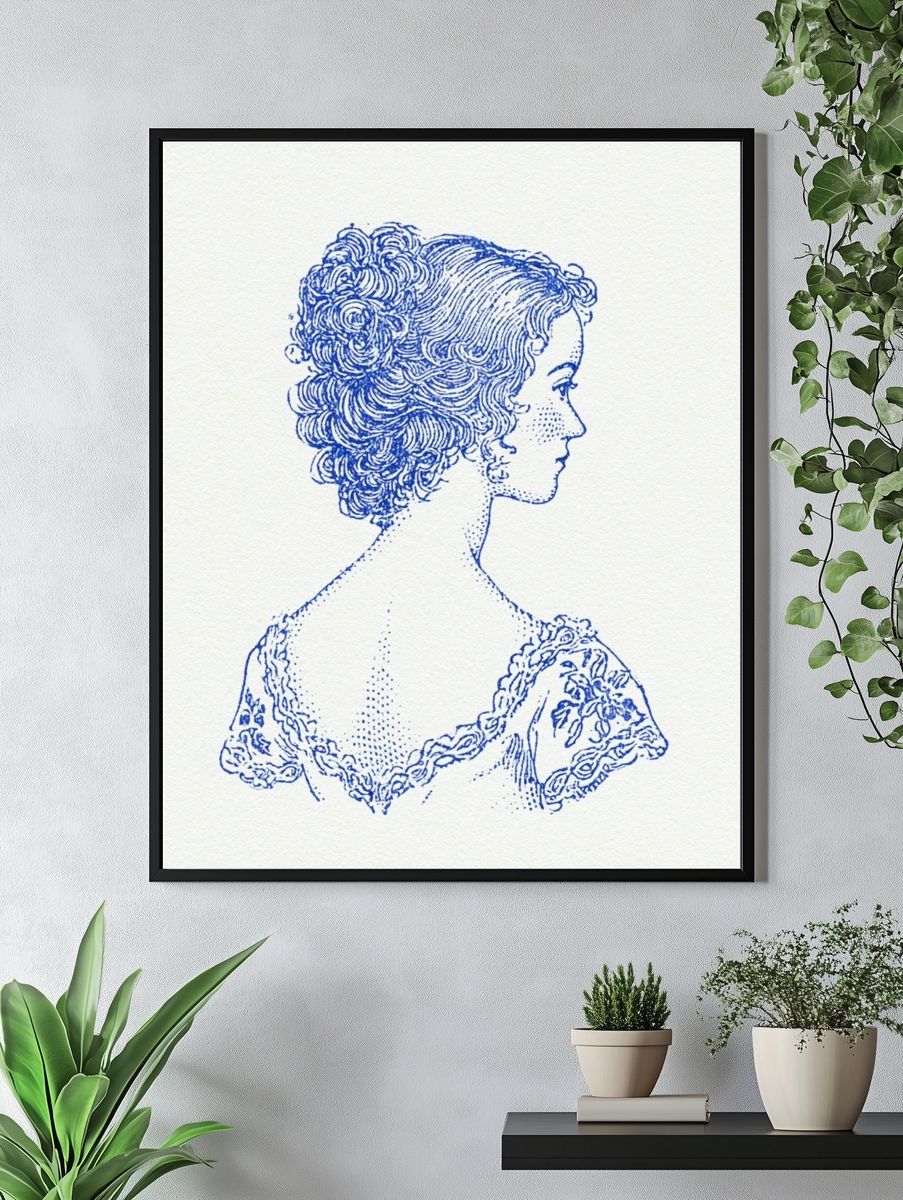 Blue Lady Portrait Illustration Poster. — room view 4