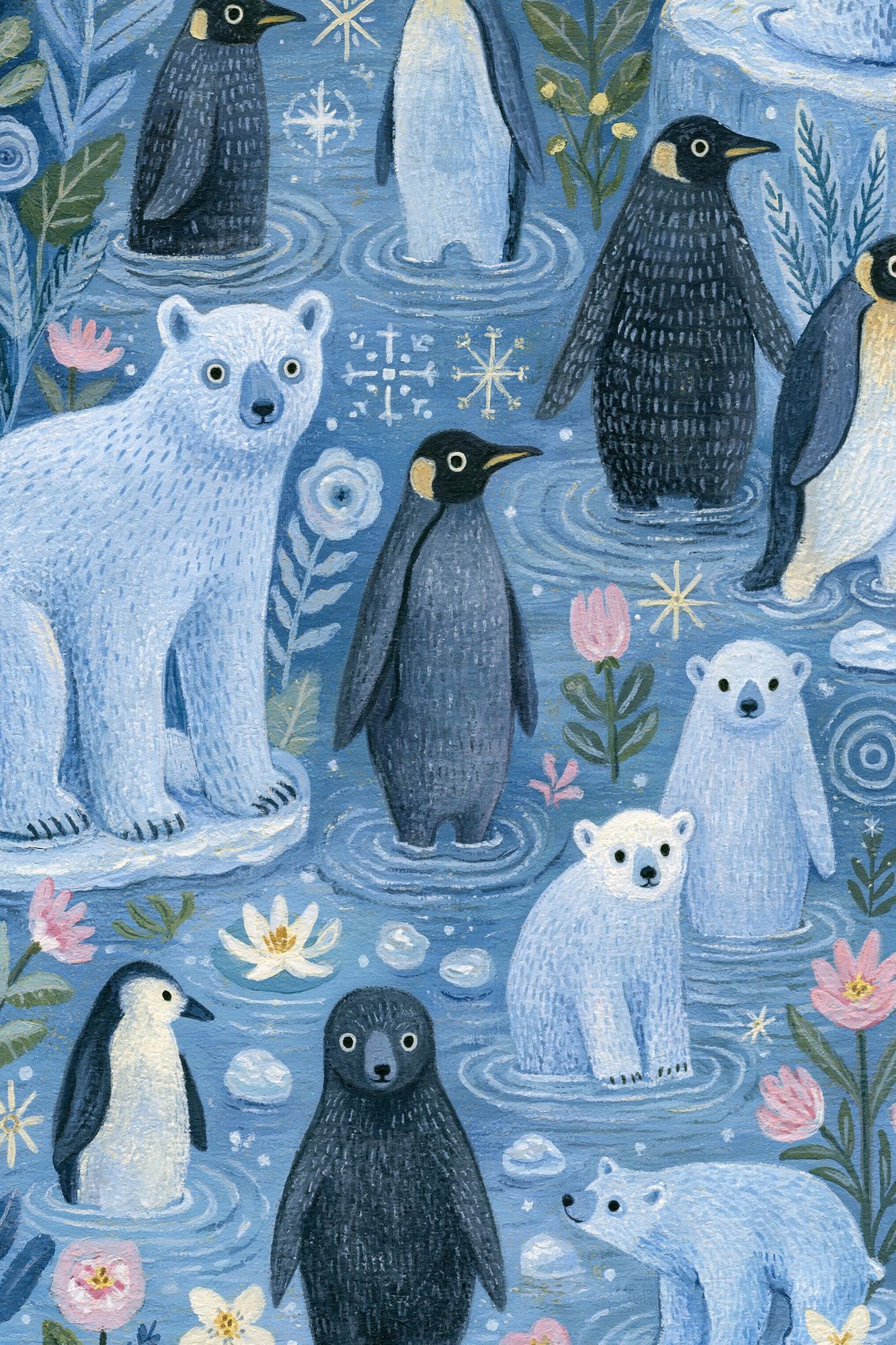 Polar Bears and Penguins Illustration Poster. poster detail