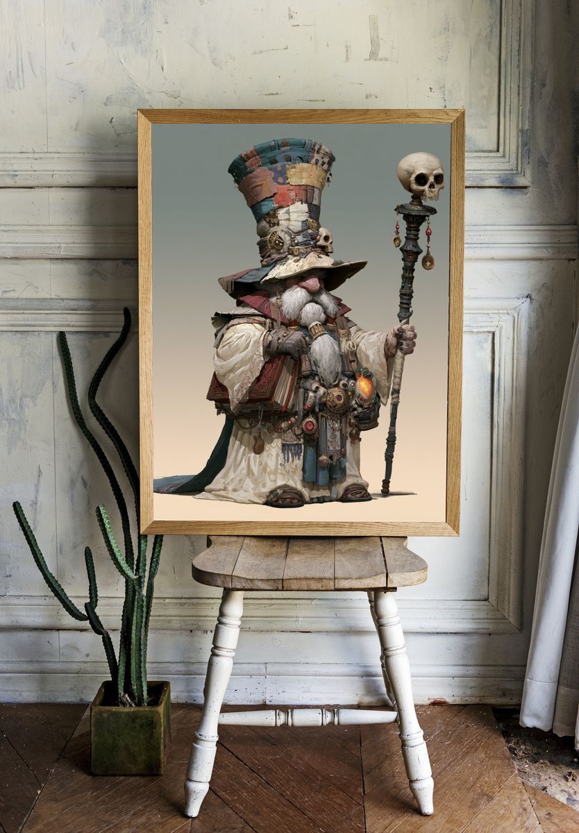Mystic Skull Wizard Illustration Print. room preview