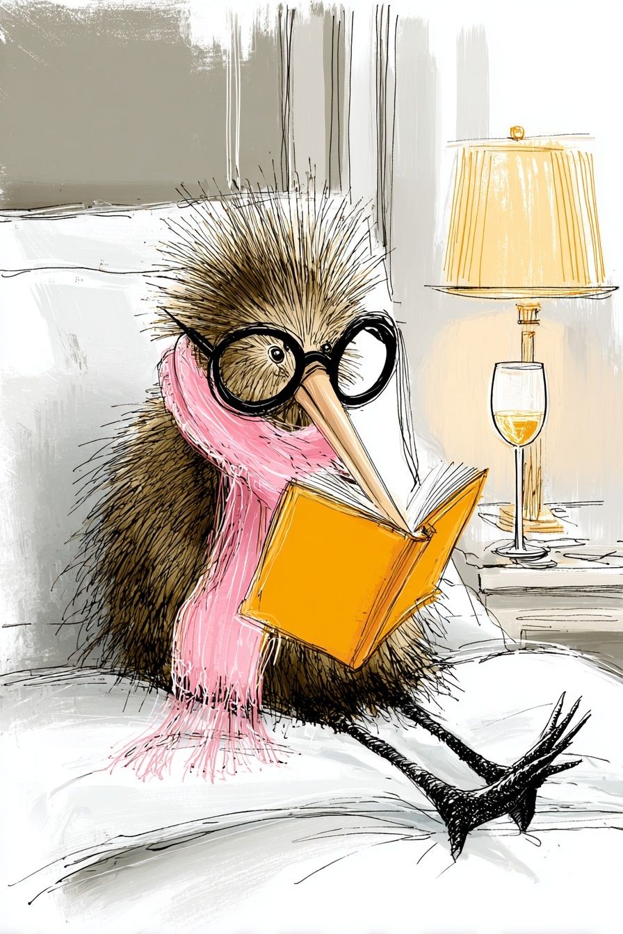 Reading Kiwi Bird Illustration Poster. poster — illustration art