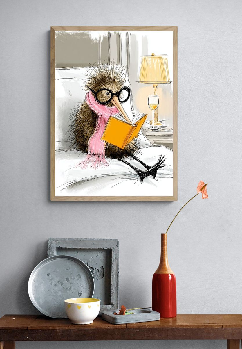 Reading Kiwi Bird Illustration Poster. — room view 3