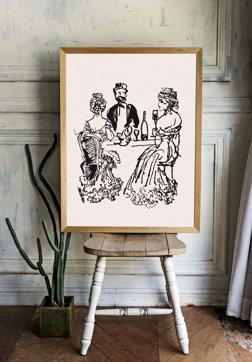 Elegant Dinner Party Sketch Print. — room view 1