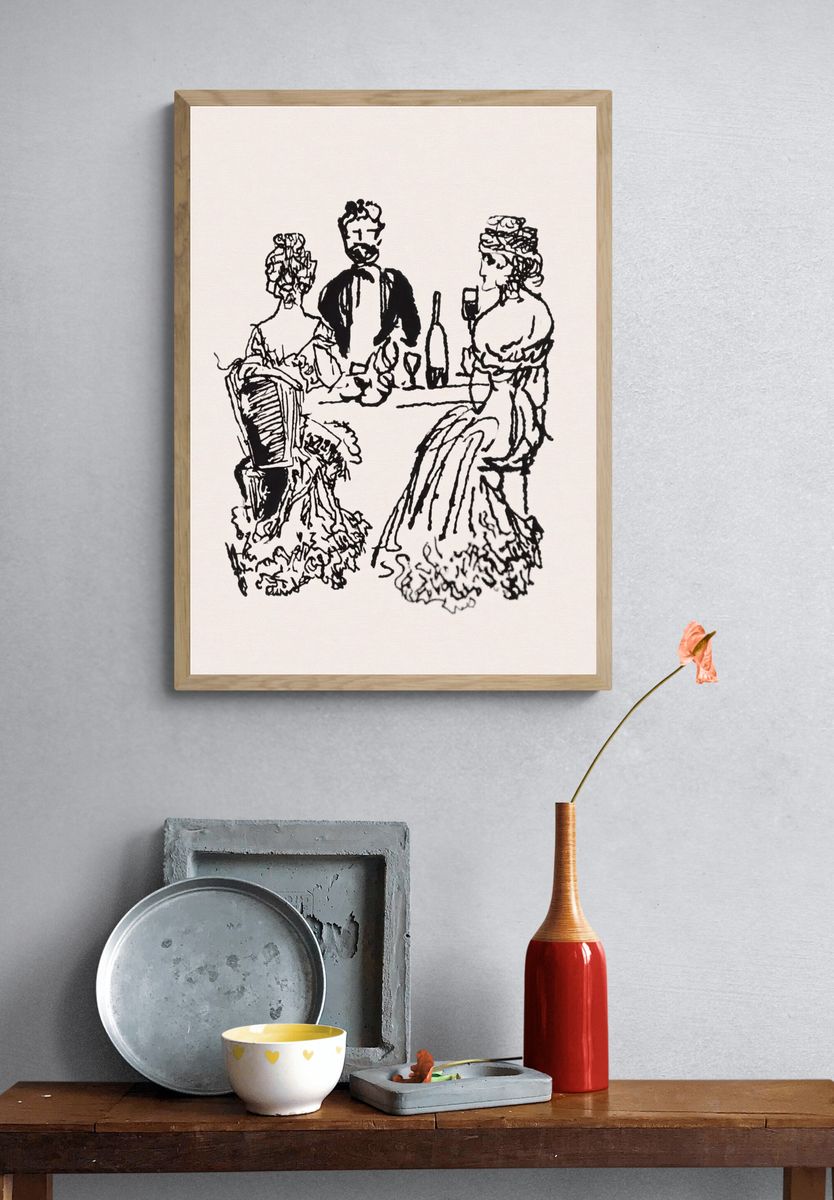 Elegant Dinner Party Sketch Print. — room view 3